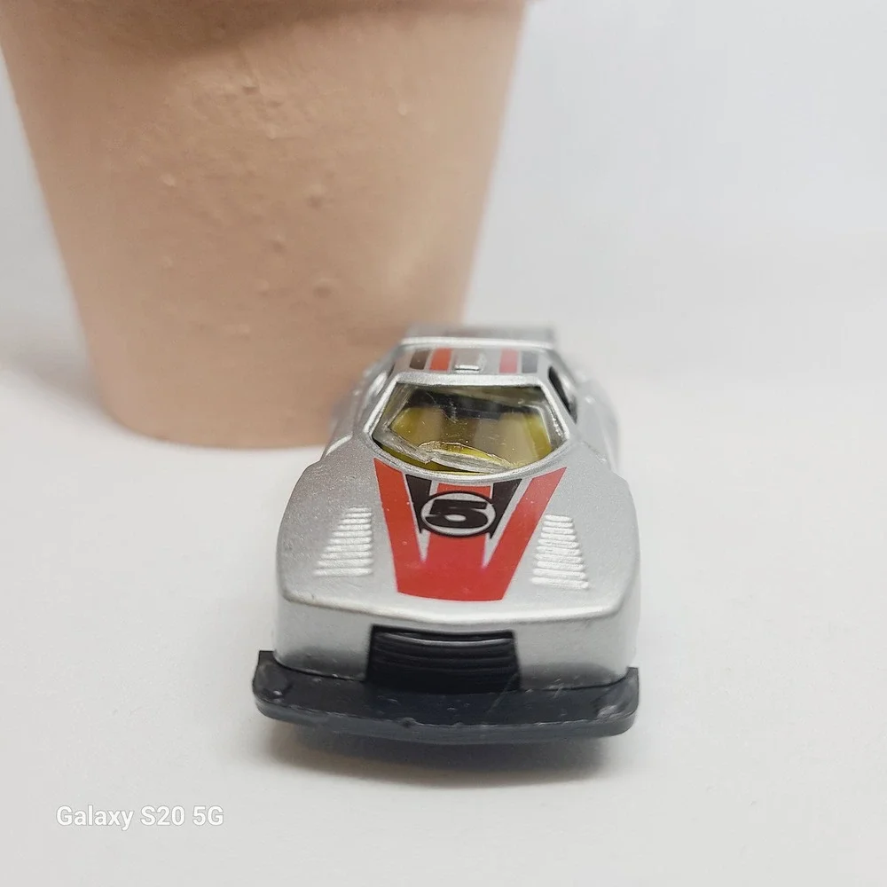 Vintage Metal Diecast Race Car Toy Silver Red Black Number‎ 5 Collectible
